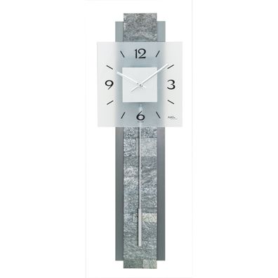 AMS W7472 Pendelwanduhr mit Holzgehäuse und Stein-Aluminium-Optik