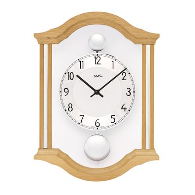 AMS W7447-18 Wanduhr mit massivem Buchenholzgehäuse