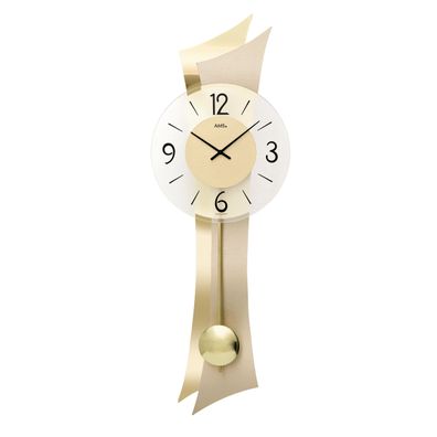 AMS W7427 Pendelwanduhr mit geschwungenem Holzgehäuse und Messing-Applikation