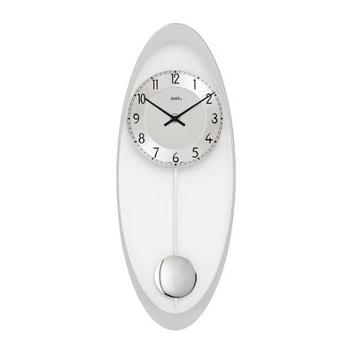 AMS W7416 Pendelwanduhr mit silberfarben bedrucktem Mineralglas