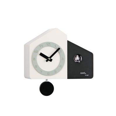 AMS W7397 Kuckucksuhr als Wand- und Tischuhr mit weiß-schwarzem Gehäuse