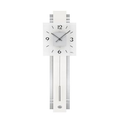 AMS W7302 Pendelwanduhr mit Aluminium-Holzrückwand in Weiß