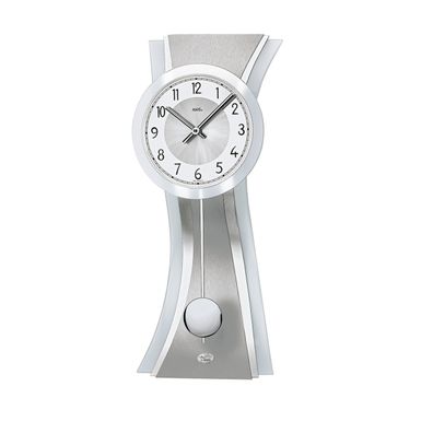 AMS W7268 Pendelwanduhr mit geschwungenem satinierten Glas und Aluminium