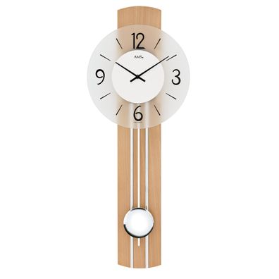 AMS W7263 Pendelwanduhr mit Kernbuche-Applikation und verchromten Zierleisten