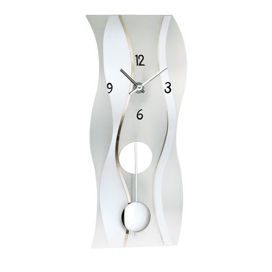AMS W7246 Pendelwanduhr mit geschwungenem satinierten Mineralglas