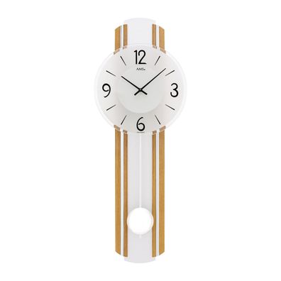 AMS W7232 Pendelwanduhr mit Eichenholzgehäuse und Silber-Applikation