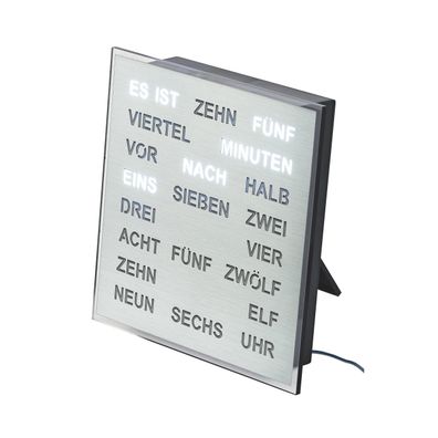 AMS T1242 Tischuhr mit LED-Wortuhr und geschliffenem Aluminium