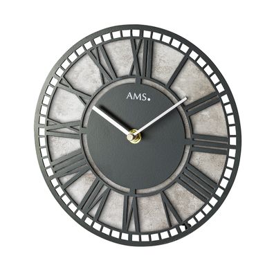 AMS T1233 Tischuhr mit Metallgehäuse und Silber Antik-Zifferblatt