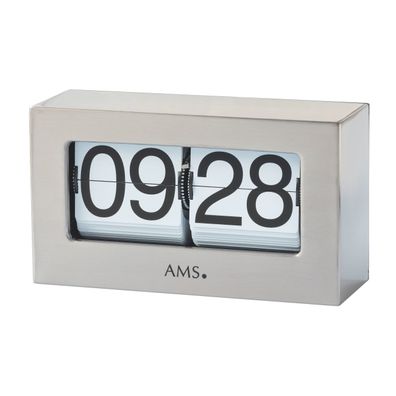 AMS T1175 Tischuhr mit silbernem Metallgehäuse und 24h-Zifferblatt