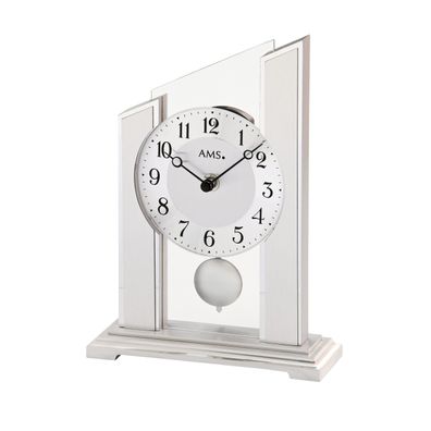 AMS T1169 Tischuhr mit Holzgehäuse, Aluminium-Applikation und Quarz-Pendelwerk