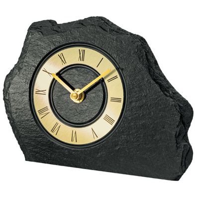 AMS T1105 Tischuhr mit Schiefer-Gehäuse in Gold und Quarzwerk