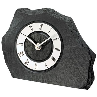 AMS T1104 Tischuhr mit Schiefer-Gehäuse in Silber und Quarzwerk