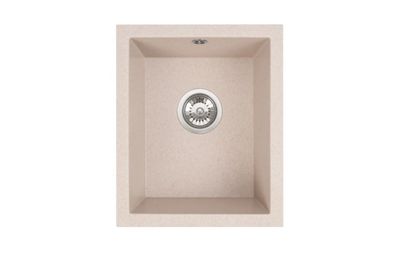 Manestein Granitspüle Junit 38 rechteckig 45,5 x 37,5 cm mit Siphon Beige gesprenkelt