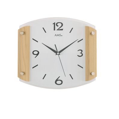 AMS F5938-18 Funkwanduhr mit Buchen-Massivholzgehäuse und geschwungenem Mineralglas