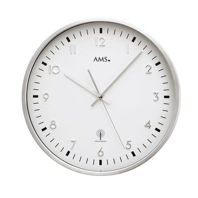 AMS F5914 Funkwanduhr mit gebürstetem Aluminiumgehäuse und aufgelegten Zahlen