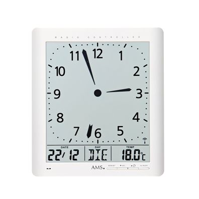 AMS F5896 Funkwanduhr mit digitaler Anzeige und Zeitzonenfunktion