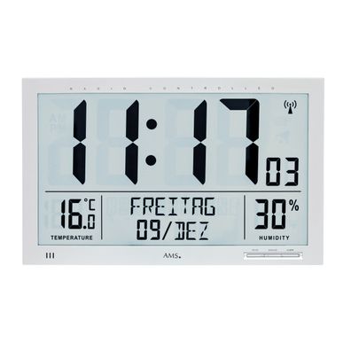 AMS F5888 Funkwanduhr mit digitaler LCD-Anzeige und Raumklimadaten