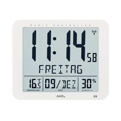 AMS F5886 Funkwanduhr mit digitaler LCD-Anzeige und Raumklimadaten
