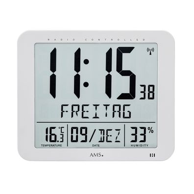 AMS F5884 Funkwanduhr mit digitaler LCD-Anzeige und Raumklimadaten