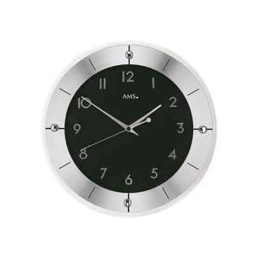 AMS F5849 Funkwanduhr mit facettiertem Mineralglas und geschliffenem Aluminium