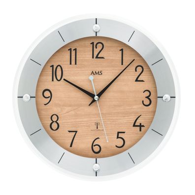 AMS F5592 Funkwanduhr mit Kunststoff-Aluminium-Gehäuse und facettiertem Mineralglas