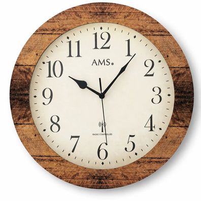 AMS F5560 Funkwanduhr mit Holzgehäuse und Holzstruktur