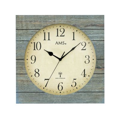 AMS F5549 Funkwanduhr mit Holzgehäuse und Antik-Finish