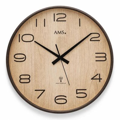 AMS F5523 Funkwanduhr mit anthrazitlackiertem Holzgehäuse