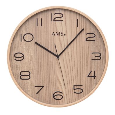 AMS F5514 Funkwanduhr mit natürlichem Holzgehäuse