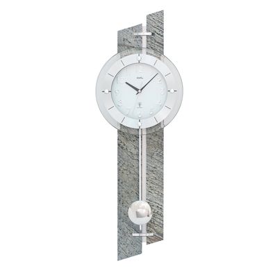 AMS F5306 Pendel-Funkwanduhr mit Holzgehäuse und Stein-Aluminium-Auflage