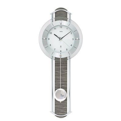 AMS F5304 Pendel-Funkwanduhr mit lackierten Metallstäben und Holzstruktur-Einlage