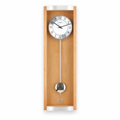 AMS F5285-18 Pendel-Funkwanduhr mit Buchen-Massivholz und Aluminium-Applikation