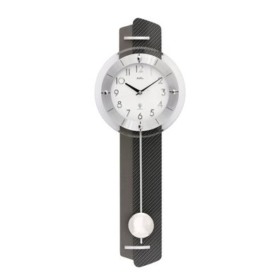 AMS F5264 Pendel-Funkwanduhr mit Carbon-Applikation auf Holzrückwand