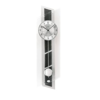 AMS F5217 Pendel-Funkwanduhr mit Aluminium und Schiefer-Auflage