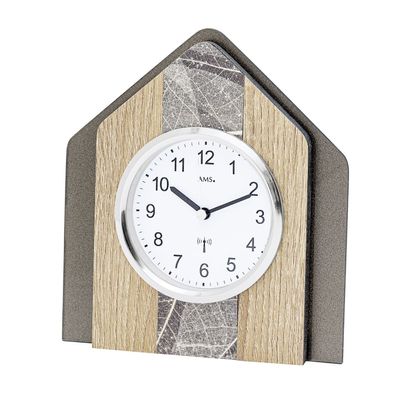 AMS F5170 Funk-Tischuhr mit Sonoma-Holzgehäuse, Natur-Blättern, Swarovski-Kristallen
