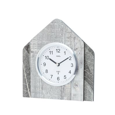 AMS F5168 Funk-Tischuhr mit Holzgehäuse, Natur-Blättern und Swarovski-Kristallen