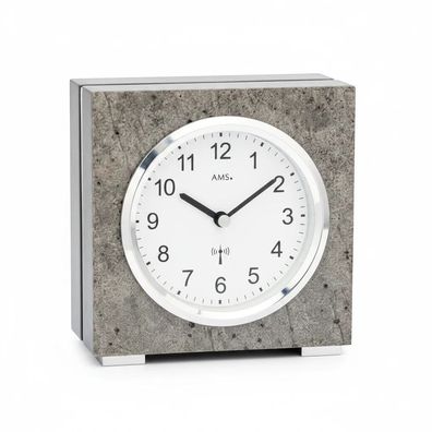 AMS F5156 Funk-Tischuhr mit Holzgehäuse und Stein-Aluminium-Auflage