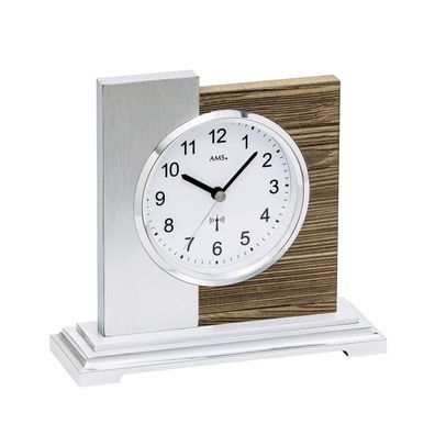 AMS F5149 Funk-Tischuhr mit Holzgehäuse und Aluminium-Auflage