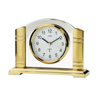 AMS F5143 Funk-Tischuhr mit goldenen Metallgehäuse und Mineralglas