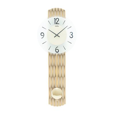 AMS W7507 Pendelwanduhr mit feingefrästem Holzgehäuse in Messingoptik