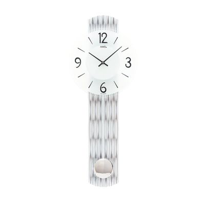 AMS W7506 Pendelwanduhr mit feingefrästem Holzgehäuse in Silberoptik