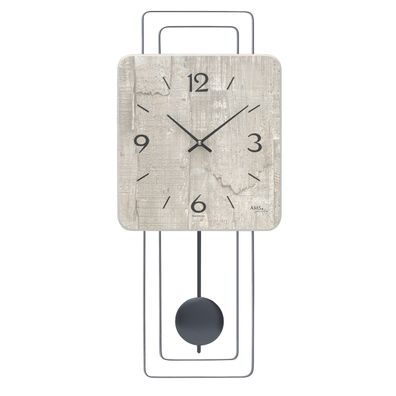 AMS W7503 Pendelwanduhr mit Holzgehäuse und Betonstruktur-Zifferblatt