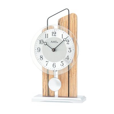 AMS T1260 Tischuhr mit Wildeiche-Holzgehäuse und Metallzierteil
