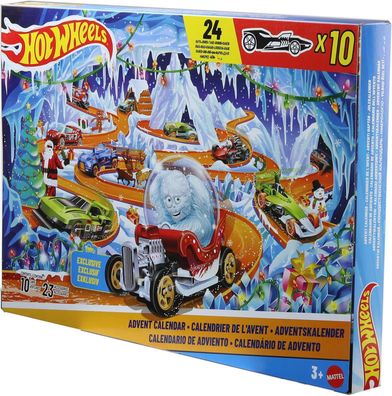 Hot Wheels 2026 Adventskalender Mit 10 Fahrzeugen im 1:64-Maßstab, 14 Winter-Accessoi
