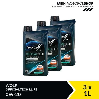 Wolf OfficialTech 0W-20 LL FE 3x1 Liter