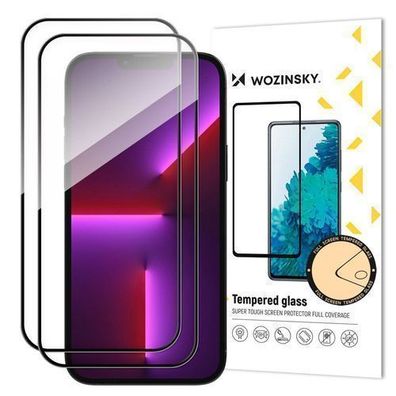 Wozinsky Vollverklebendes Panzerglas 2 Stück mit Rahmen für iPhone 15 Pro - Schw