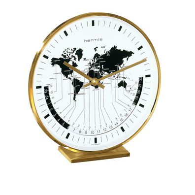 Hermle 22704-002100 Messing Buffalo II Stiluhr mit Weltzeit Anzeige Quartz EAR
