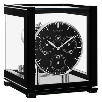 Hermle 23058-740352 Tischuhr Ewiger Kalender Schwarz mit Schwarzem Zifferblatt