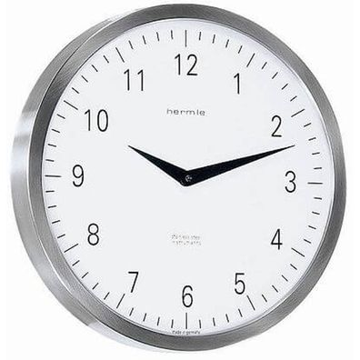 Hermle 30466-002100 Wanduhr Metropolitan rund silber Zifferblatt Weiß mit arabischen
