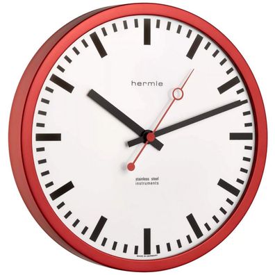 Hermle 30471-362100 Bahnhofsuhr Grand Central rund rot Zahlenbild Schwarze Balken
